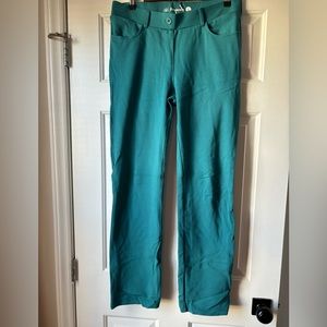 Betabrand Turquoise with Navy Polka dots 7 POCKET Dress Pant Yoga Pant
